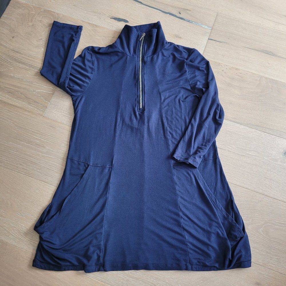 EUC Chicos Zenergy Activewear Tunic Women's 1  M/8 Blue 1/4 Zip 3/4 Sleeve Top